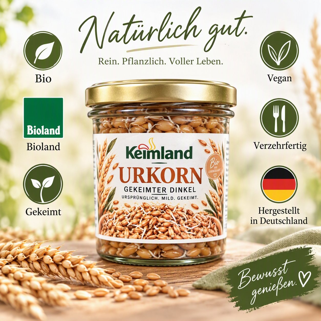 Keimland URKORN Dinkel Naturkeimlinge im Glas – Bild 5