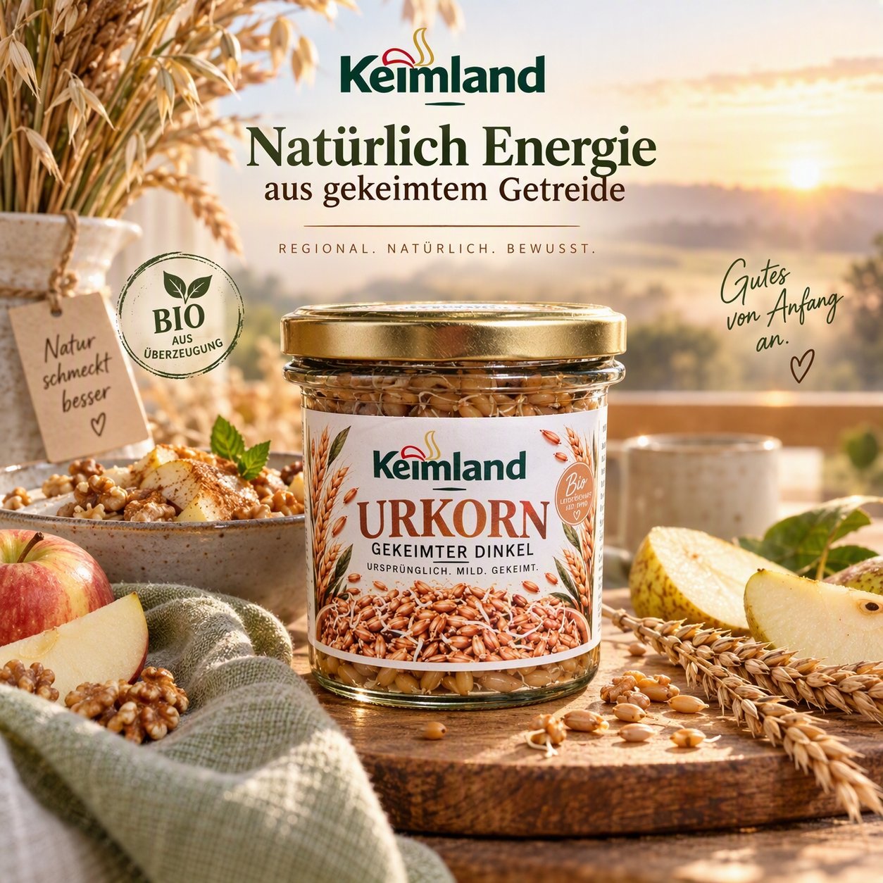 Keimland URKORN Dinkel Naturkeimlinge im Glas – Bild 3